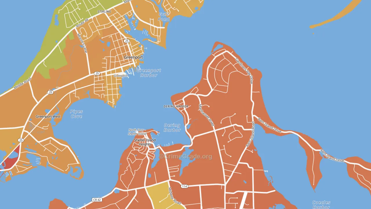 Dering Harbor, NY Map of Burglary Rates