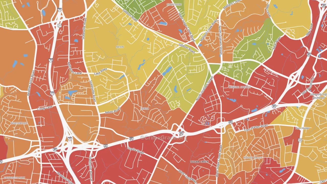 Derita-Statesville, Charlotte, NC Map of Burglary Rates