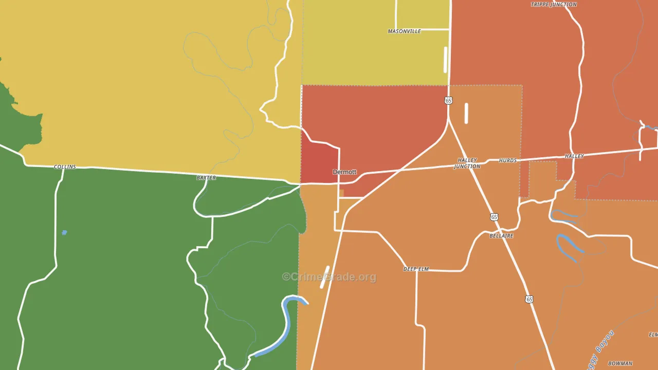 Dermott, AR Map of Burglary Rates