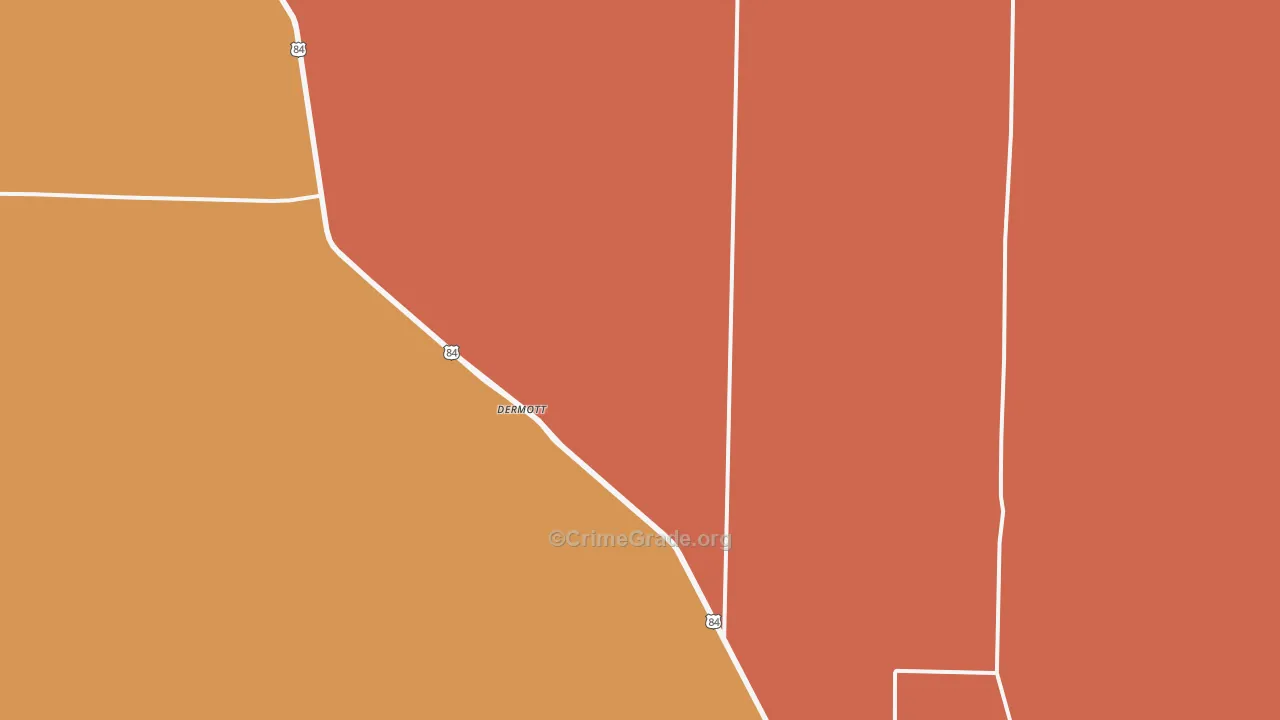 Dermott, TX Map of Burglary Rates