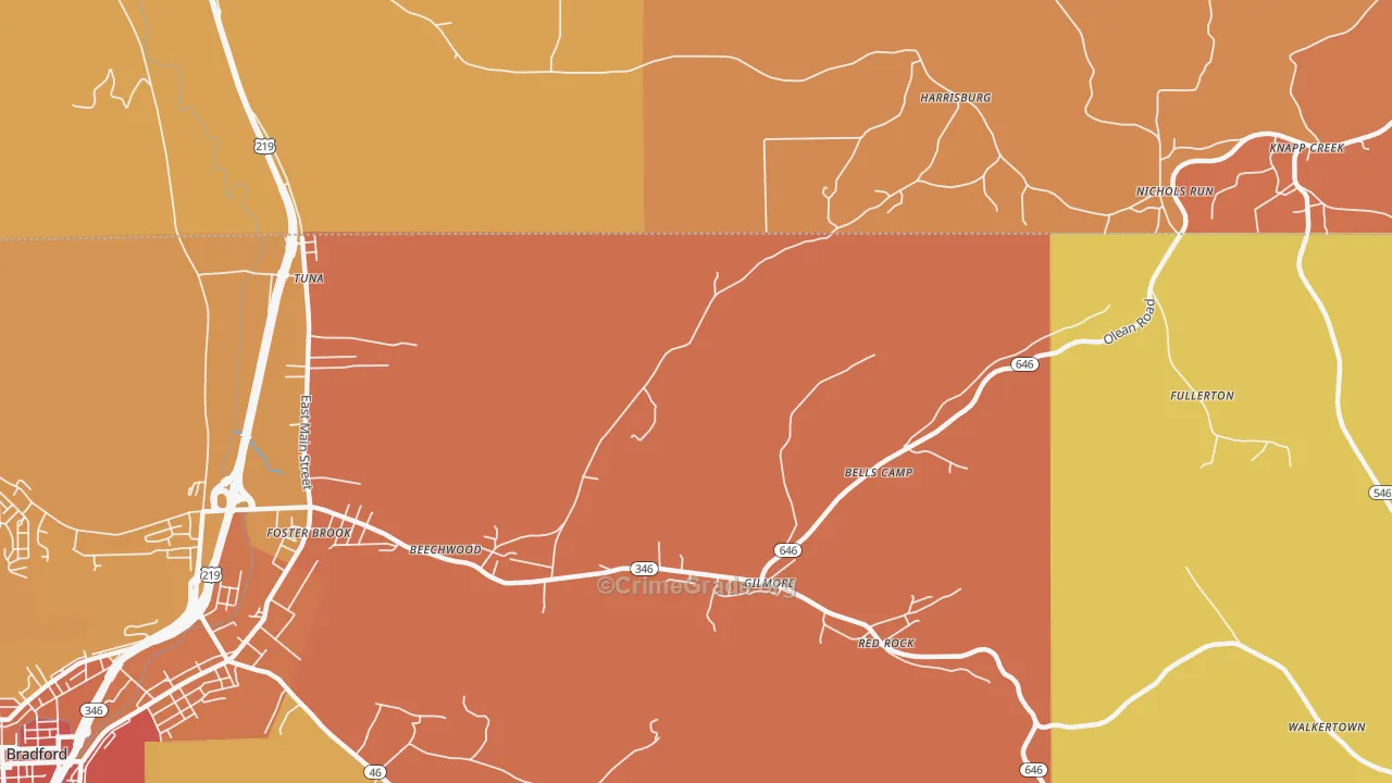 Derrick City, PA Map of Burglary Rates