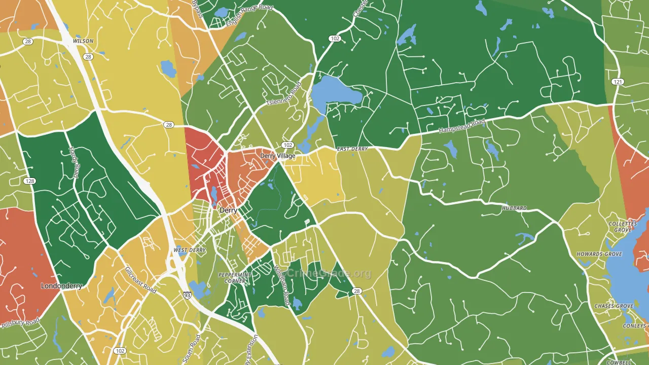 Derry, NH Map of Burglary Rates