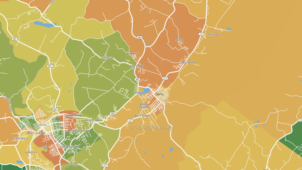 Derry, PA Map of Burglary Rates