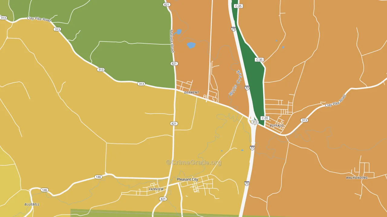 Derwent, OH Map of Burglary Rates