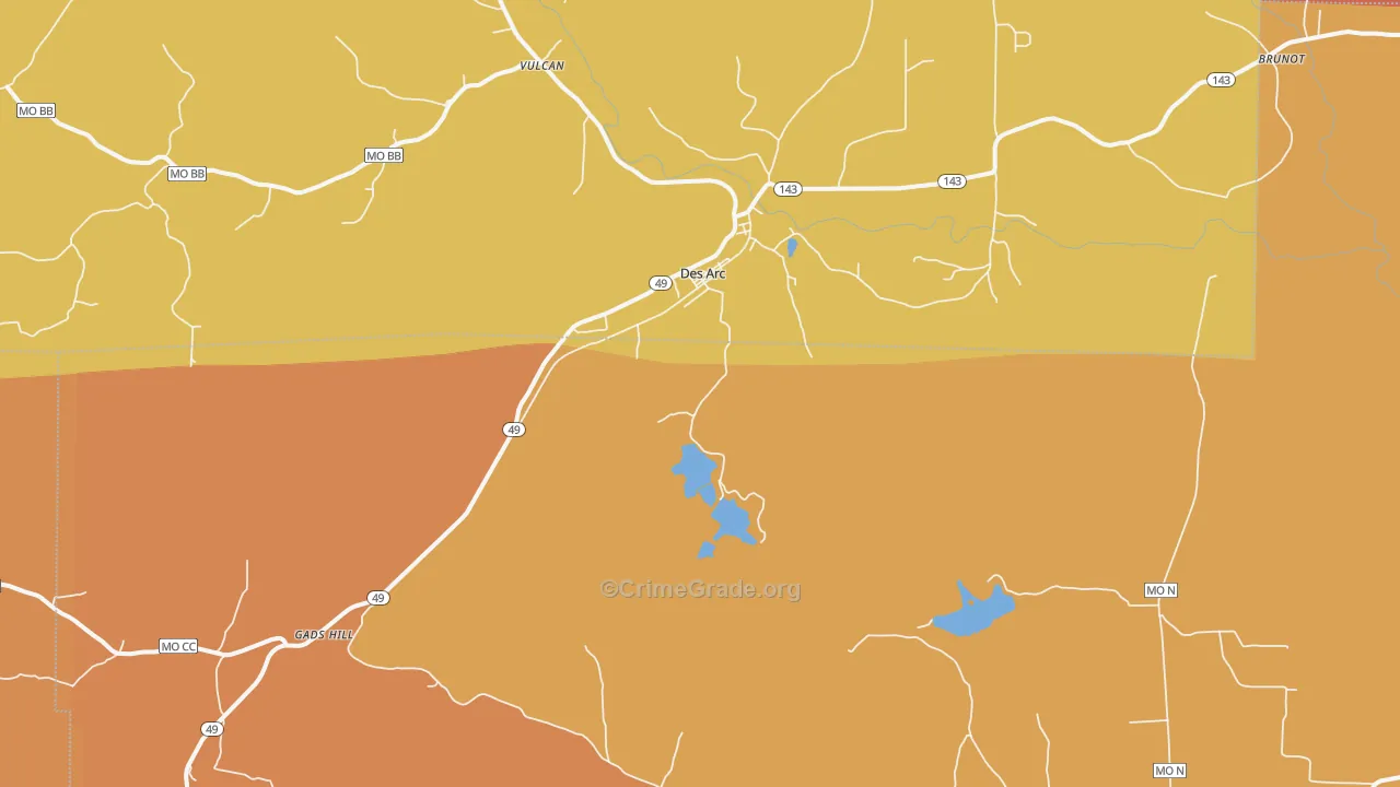 Des Arc, MO Map of Burglary Rates
