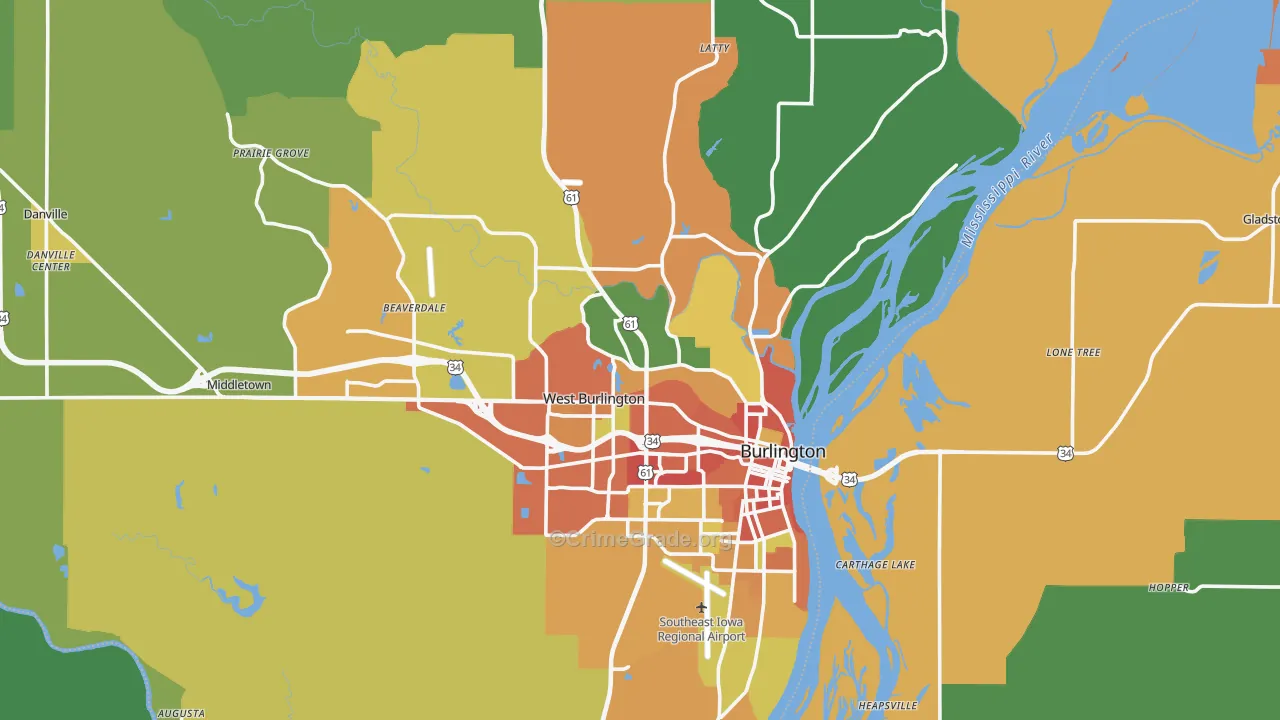 Des Moines County, IA Map of Burglary Rates