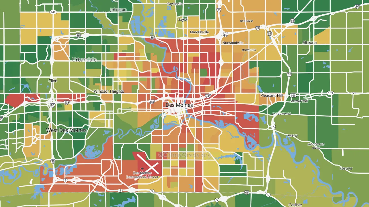 Des Moines, IA Map of Burglary Rates