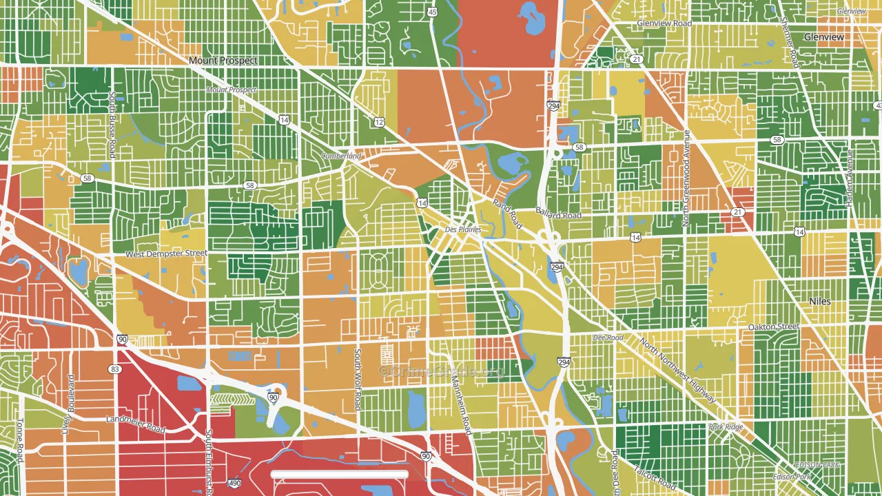 Des Plaines, IL Map of Burglary Rates