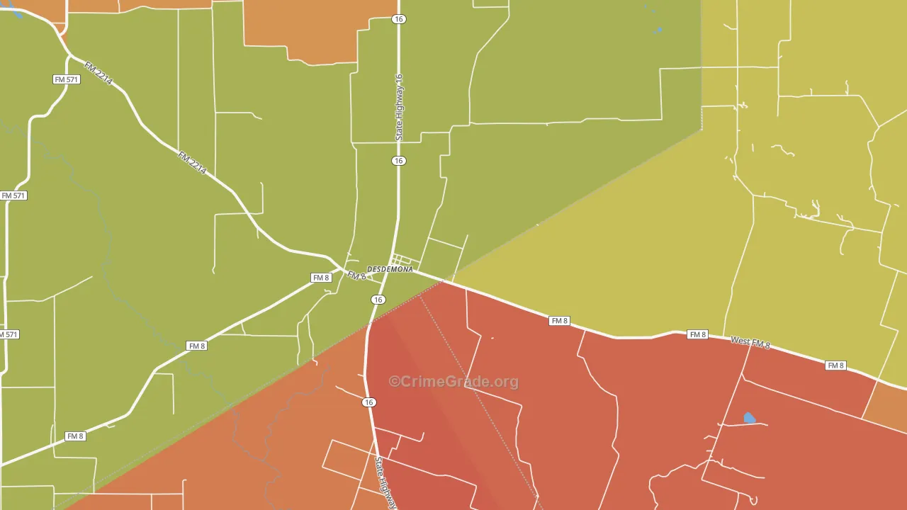 Desdemona, TX Map of Burglary Rates