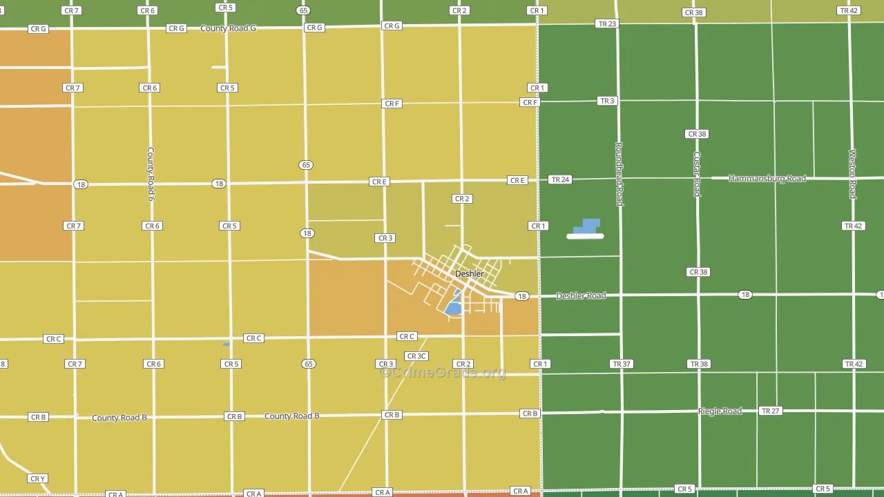 Deshler, OH Map of Burglary Rates