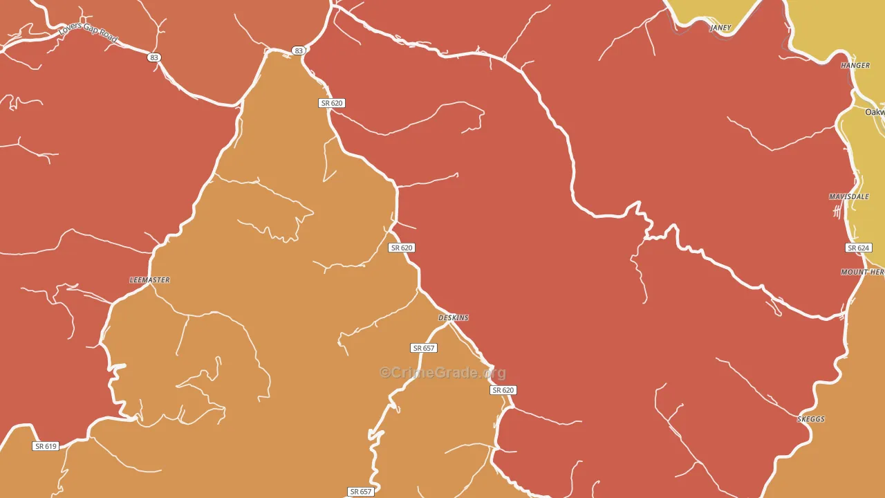 Deskins, VA Map of Burglary Rates