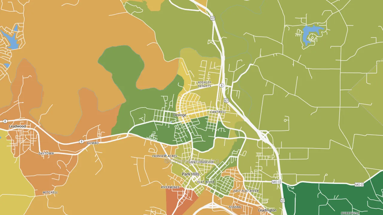 Desloge, MO Map of Burglary Rates