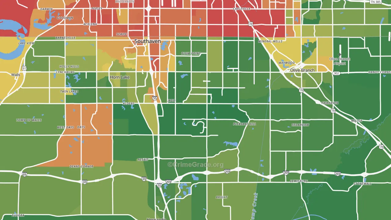 DeSoto County, MS Map of Burglary Rates