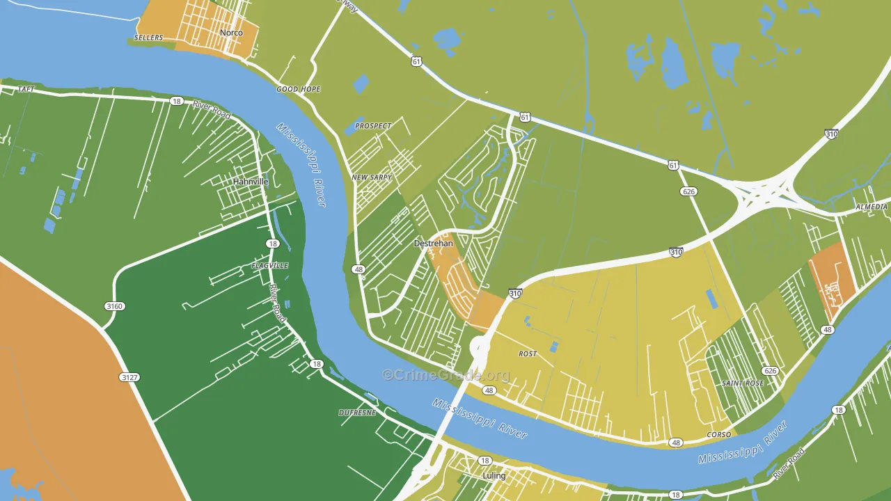 Destrehan, LA Map of Burglary Rates