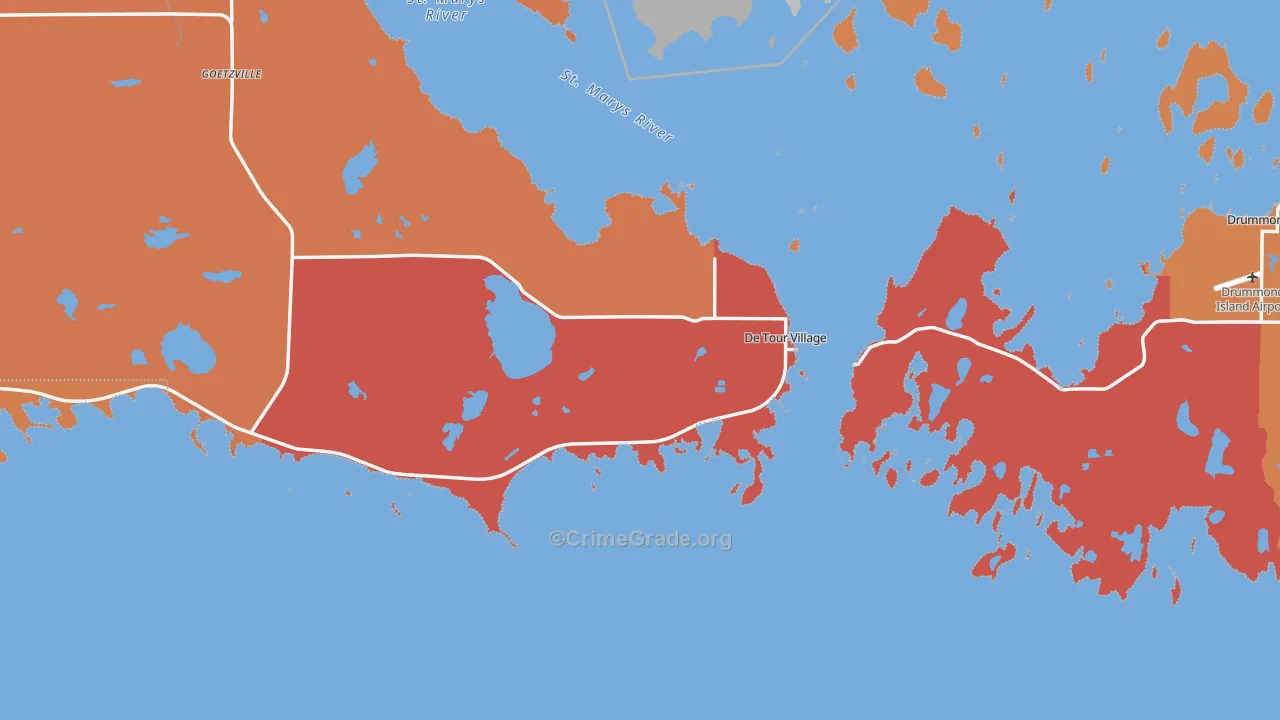 DeTour Village, MI Map of Burglary Rates