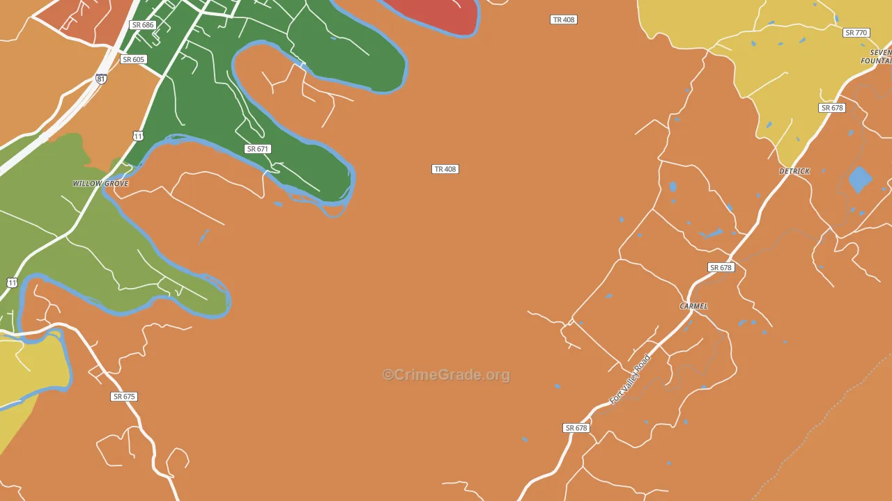 Detrick, VA Map of Burglary Rates