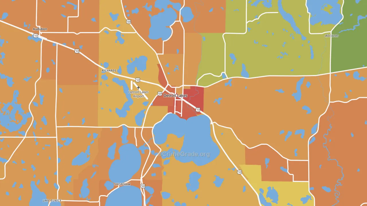 Detroit Lakes, MN Map of Burglary Rates