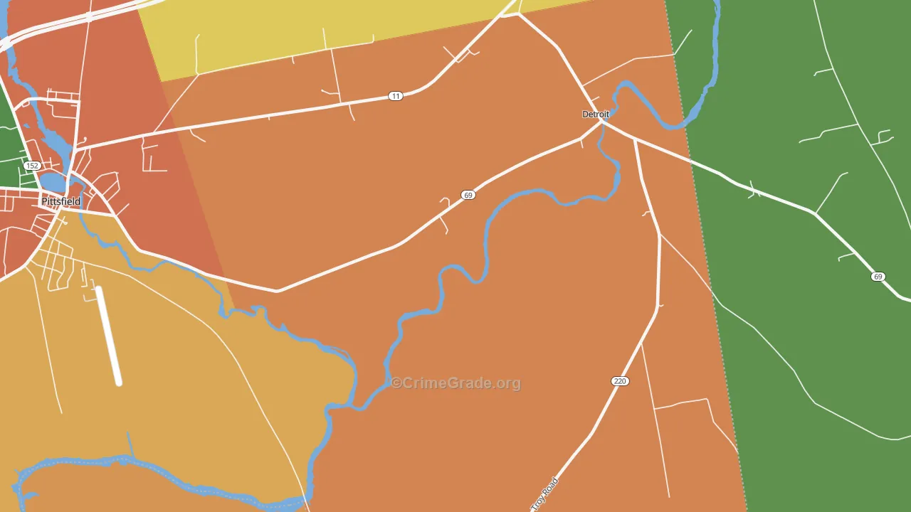 Detroit, ME Map of Burglary Rates