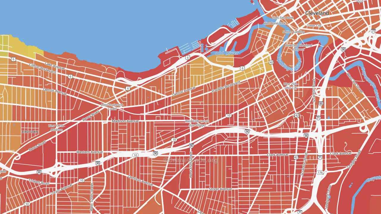 Detroit Shoreway, Cleveland, OH Map of Burglary Rates