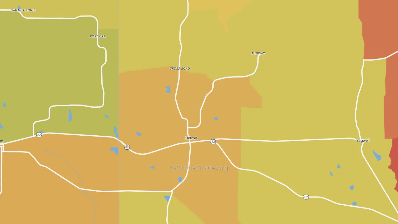 Detroit, TX Map of Burglary Rates