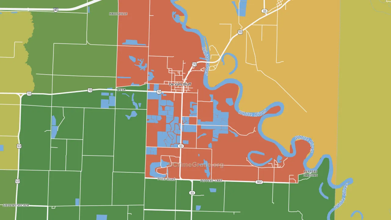 DeValls Bluff, AR Map of Burglary Rates