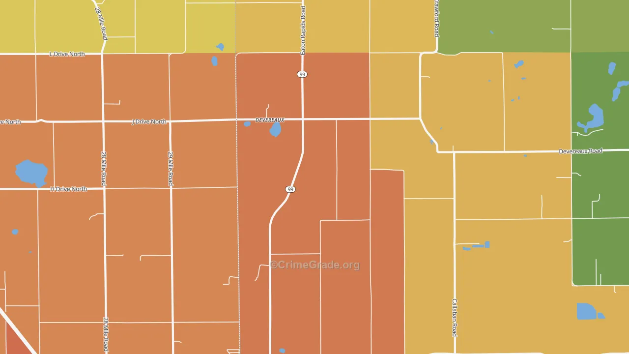 Devereaux, MI Map of Burglary Rates