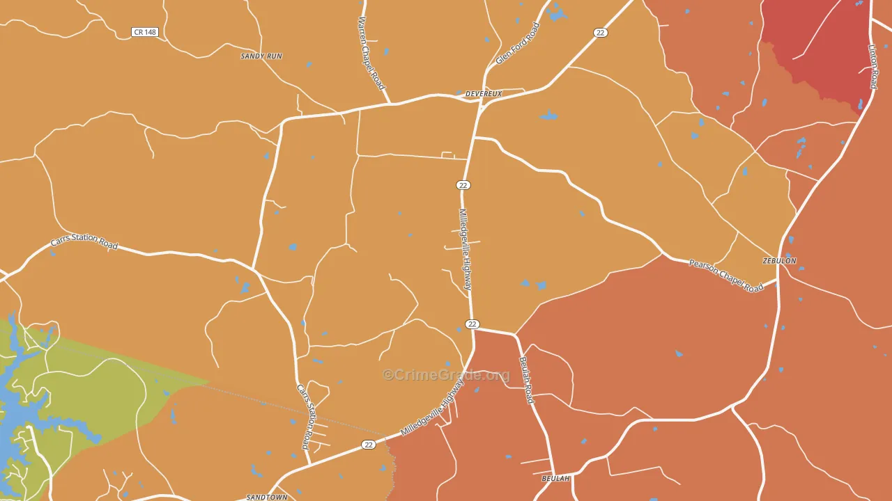 Devereux, GA Map of Burglary Rates