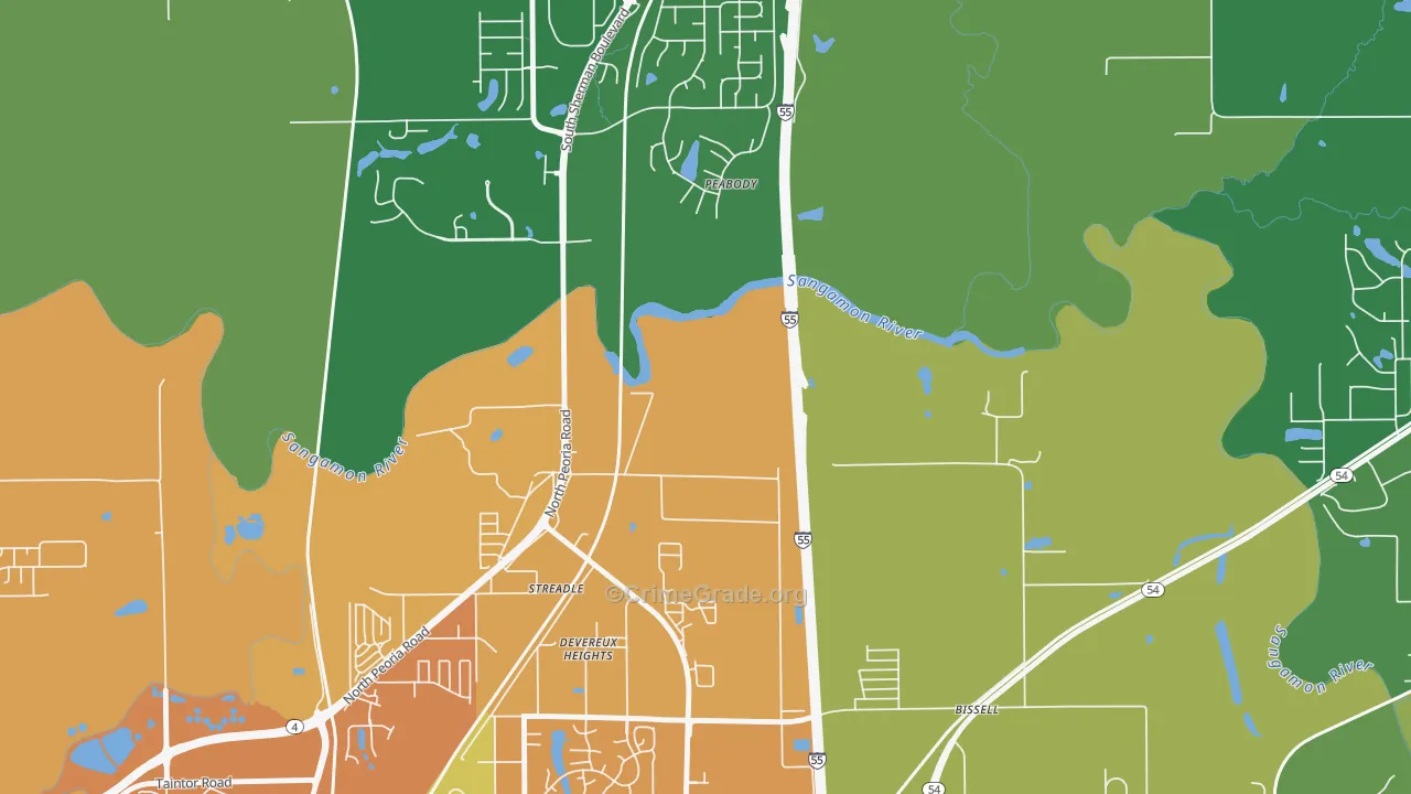 Devereux Heights, IL Map of Burglary Rates