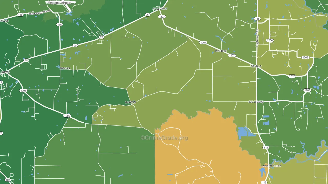 Deville, LA Map of Burglary Rates