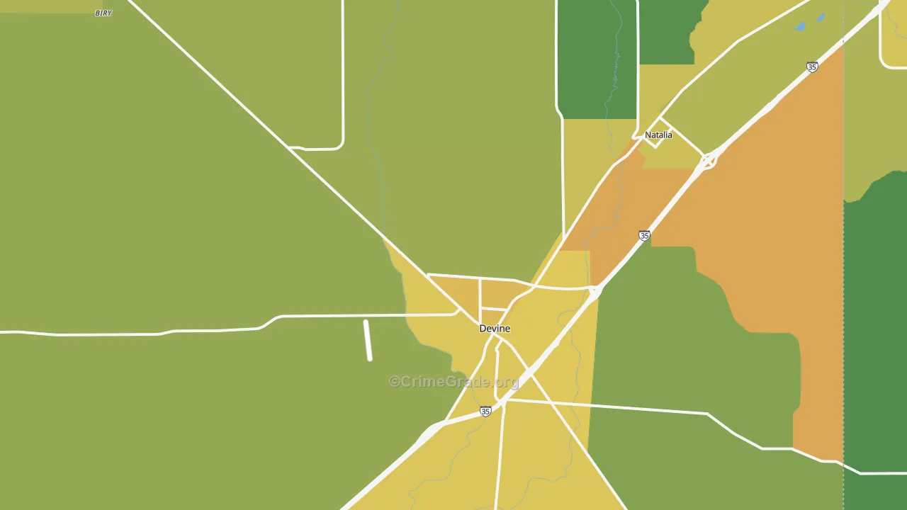 Devine, TX Map of Burglary Rates