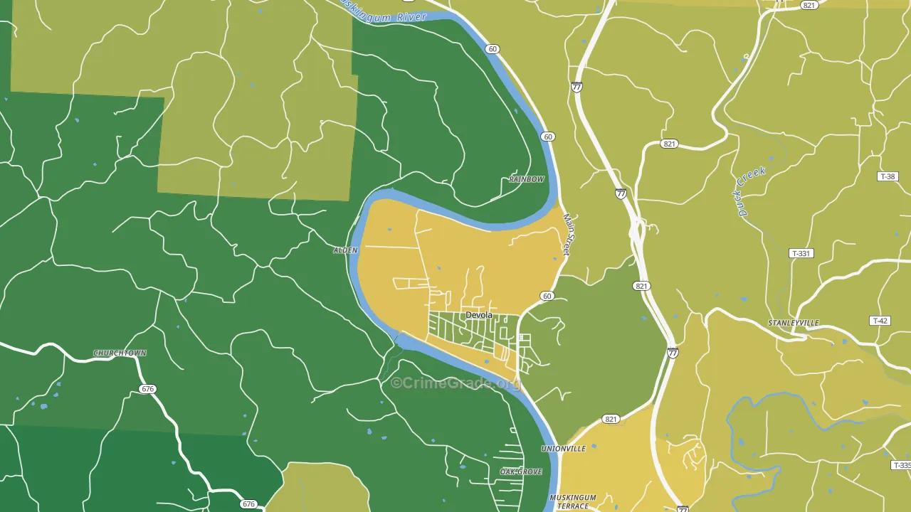 Devola, OH Map of Burglary Rates