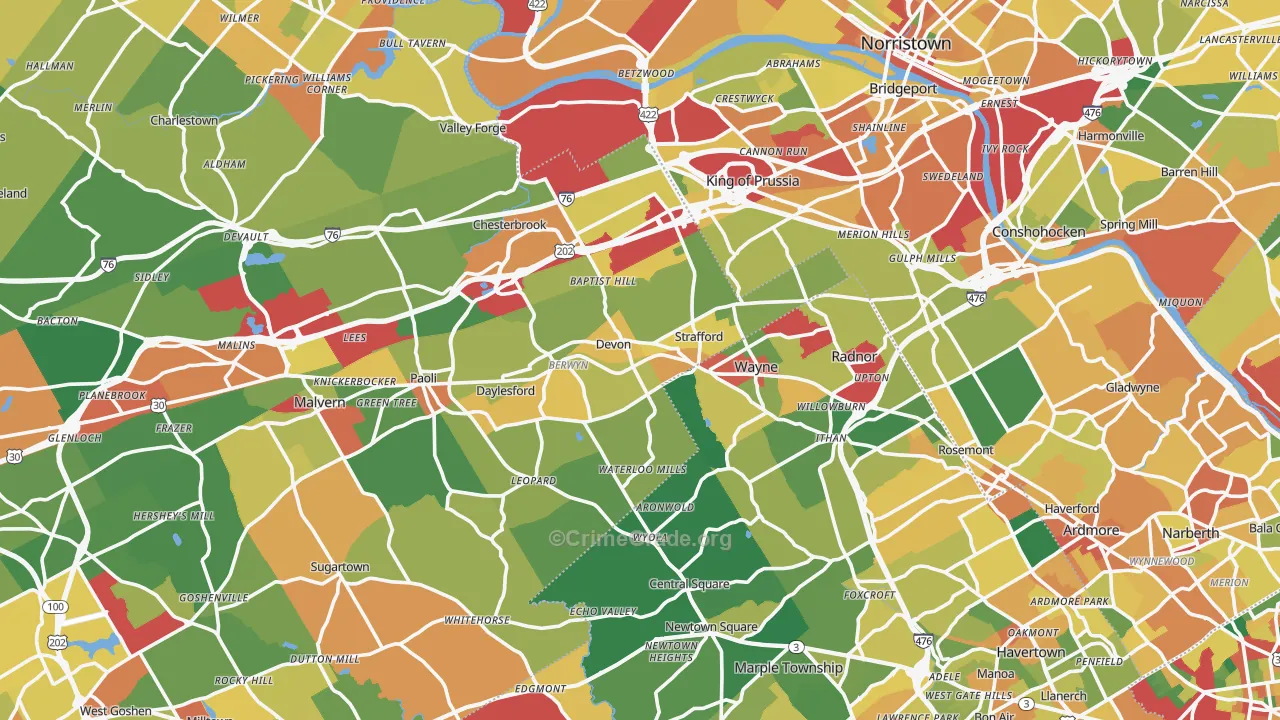 Devon, PA Map of Burglary Rates