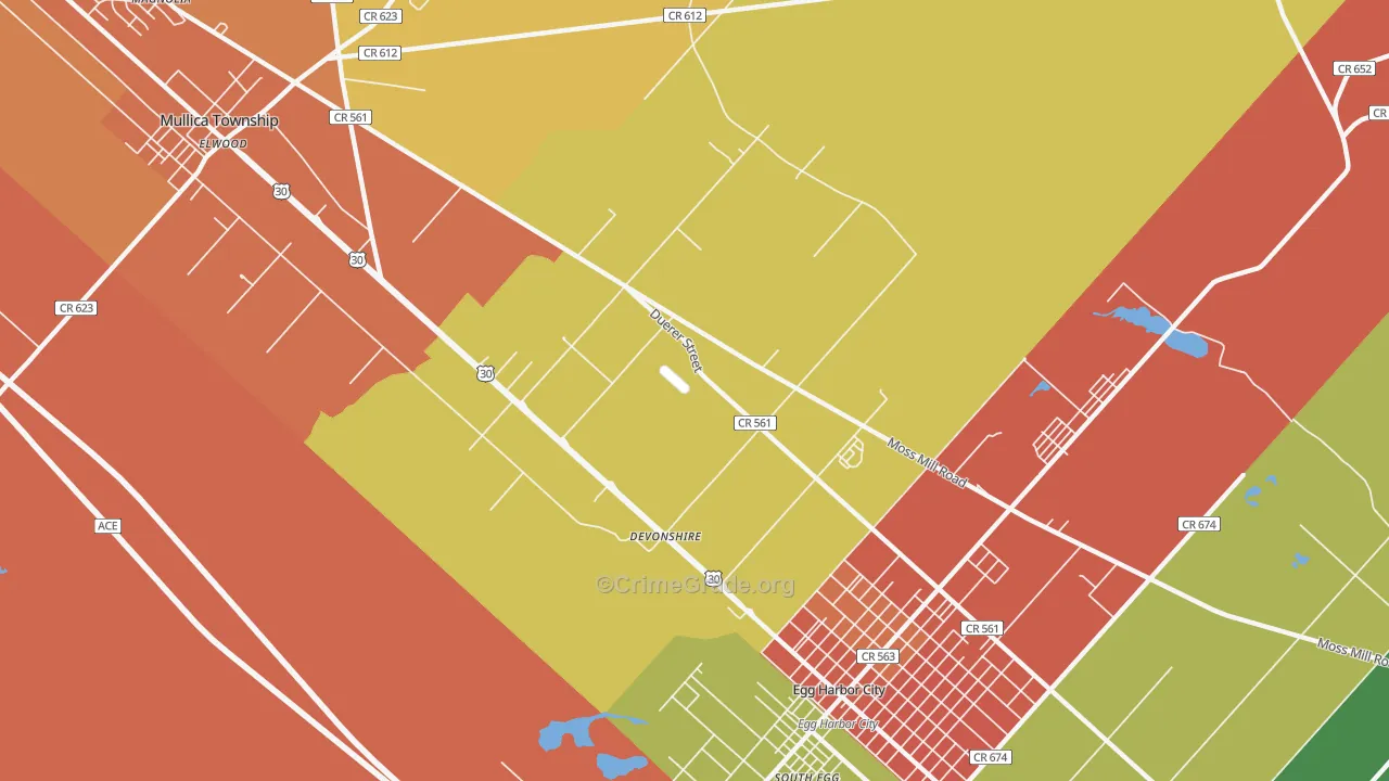 Devonshire, NJ Map of Burglary Rates