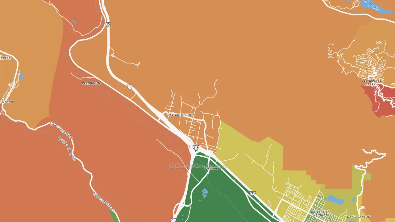Devore Heights, CA Map of Burglary Rates