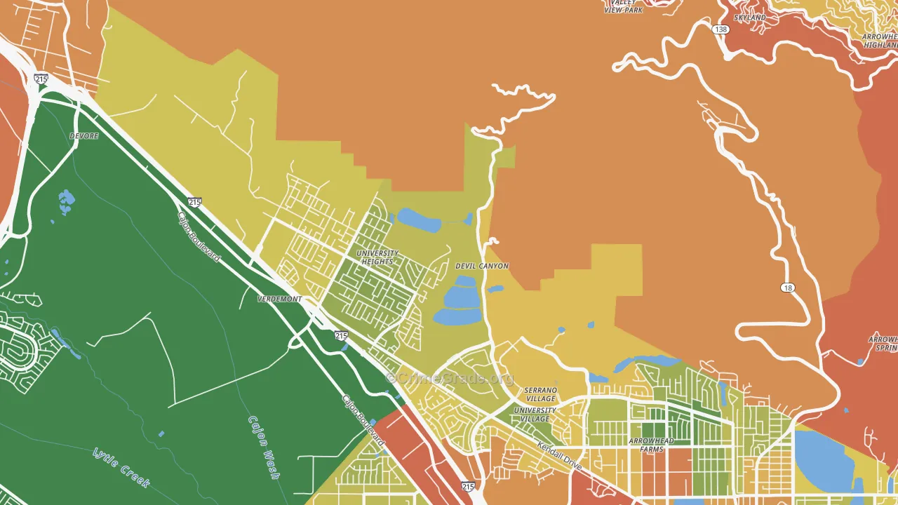 Devore Hghts, CA Map of Burglary Rates