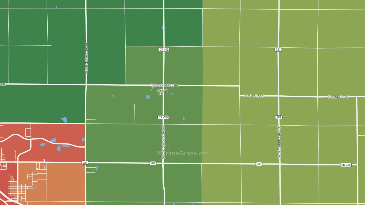 Dewar, IA Map of Burglary Rates