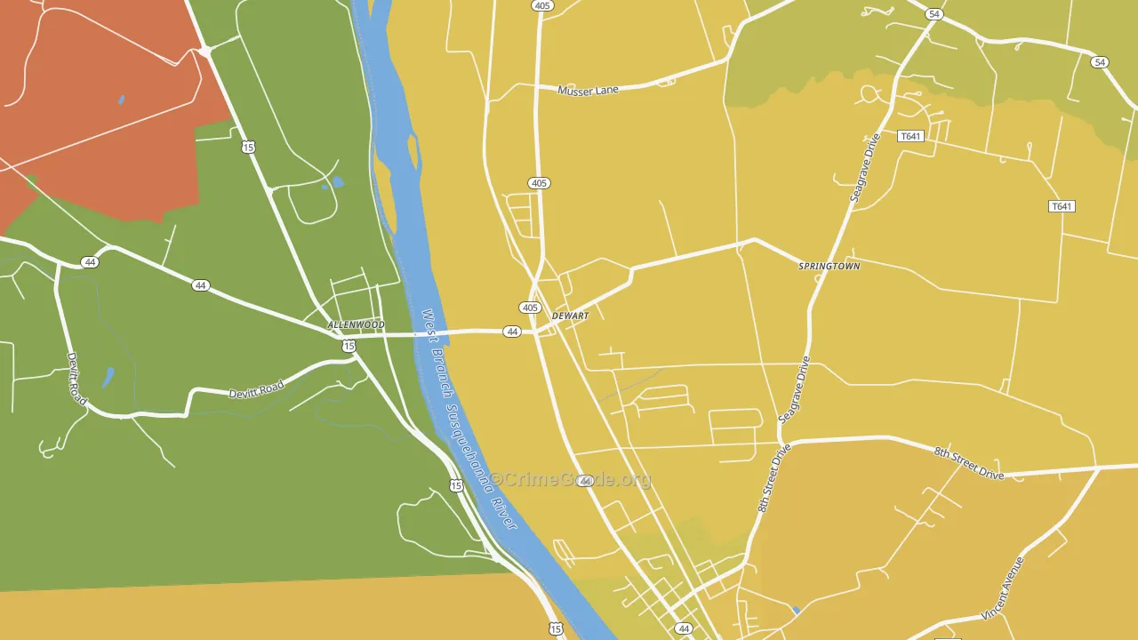 Dewart, PA Map of Burglary Rates
