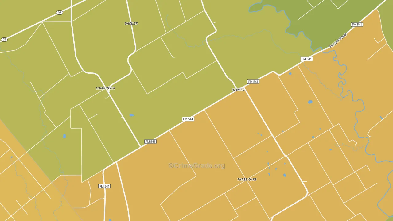 Dewees, TX Map of Burglary Rates