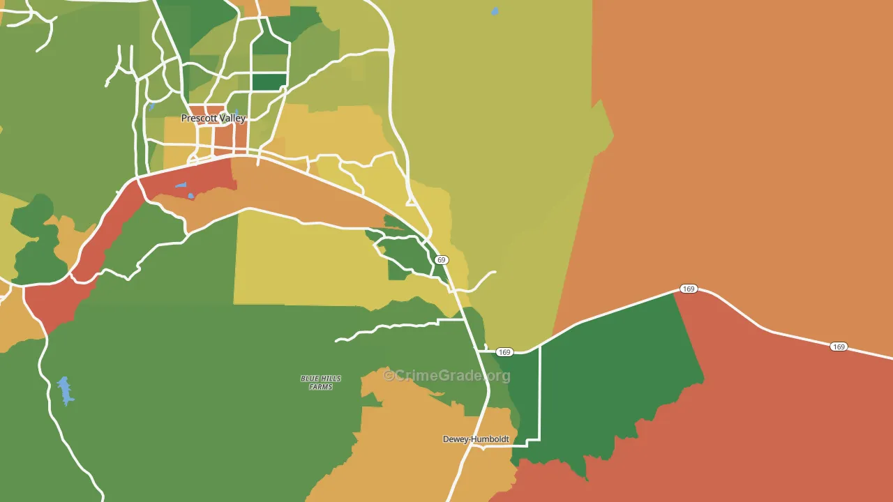 Dewey, AZ Map of Burglary Rates
