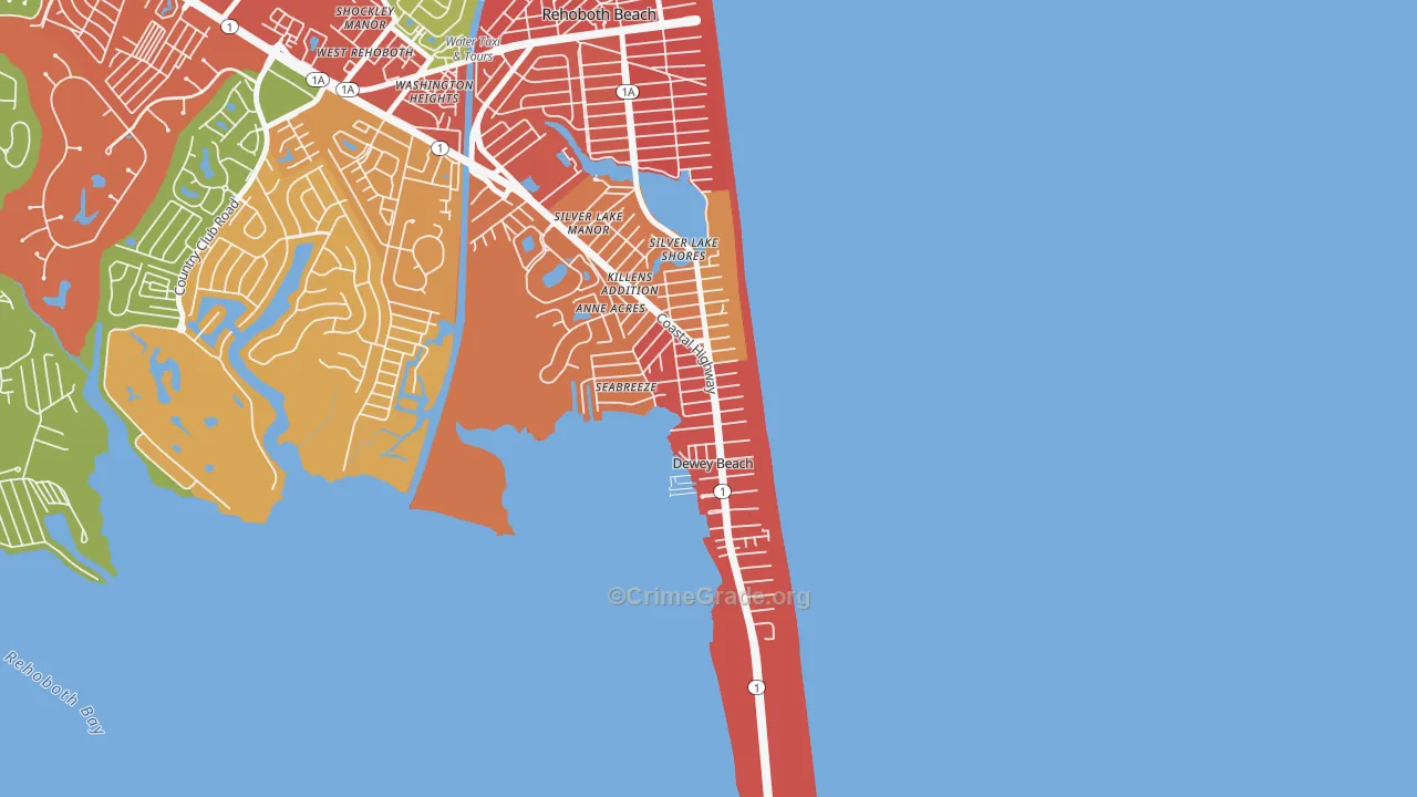 Dewey Beach, DE Map of Burglary Rates