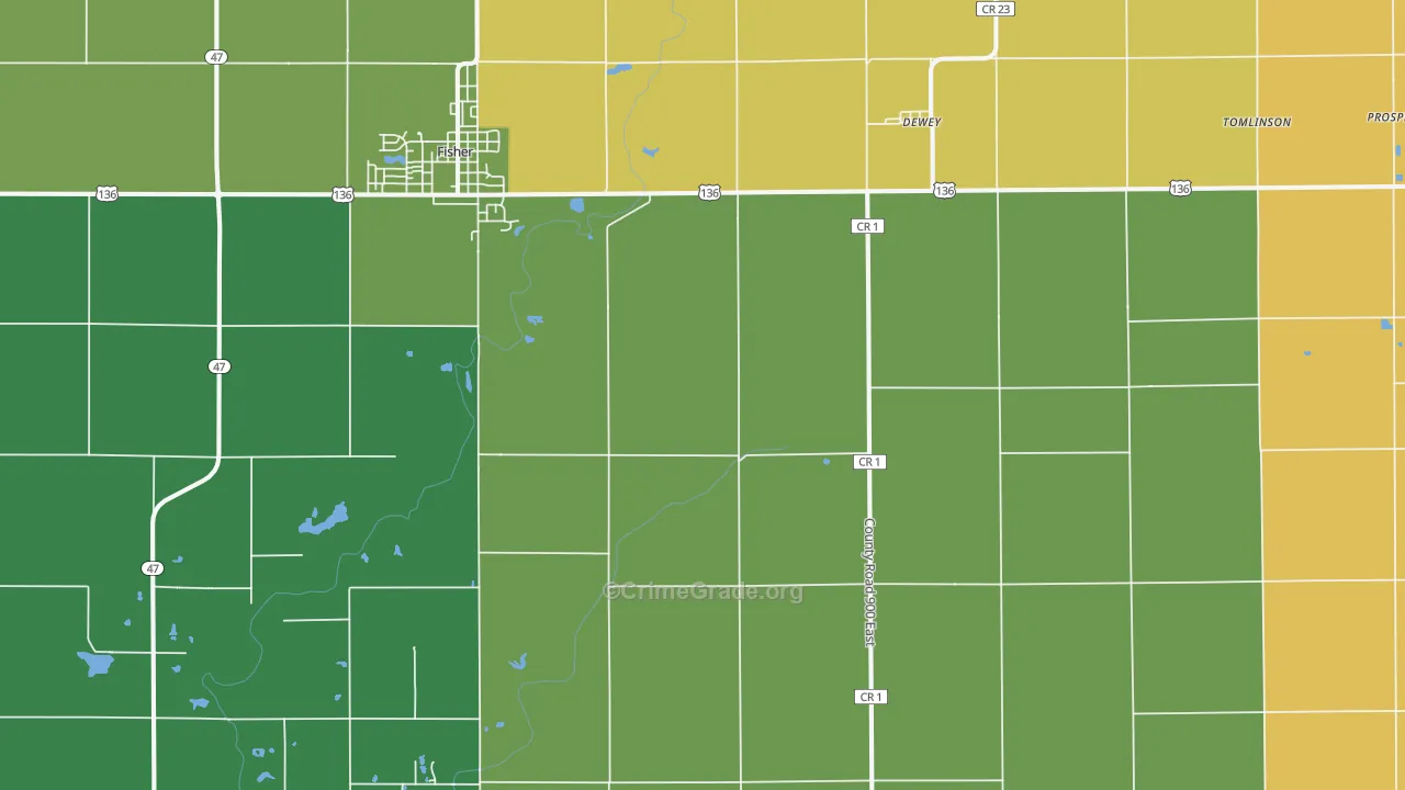 Dewey, IL Map of Burglary Rates