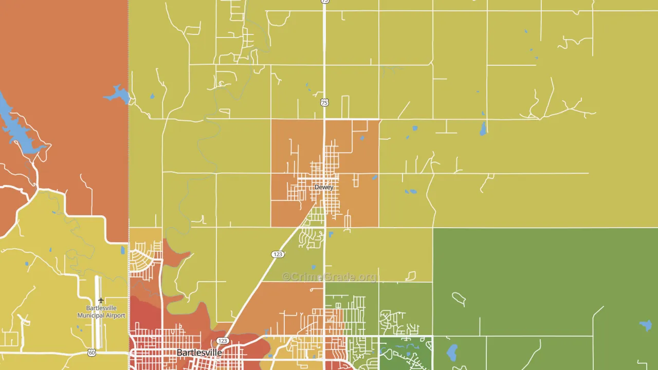 Dewey, OK Map of Burglary Rates