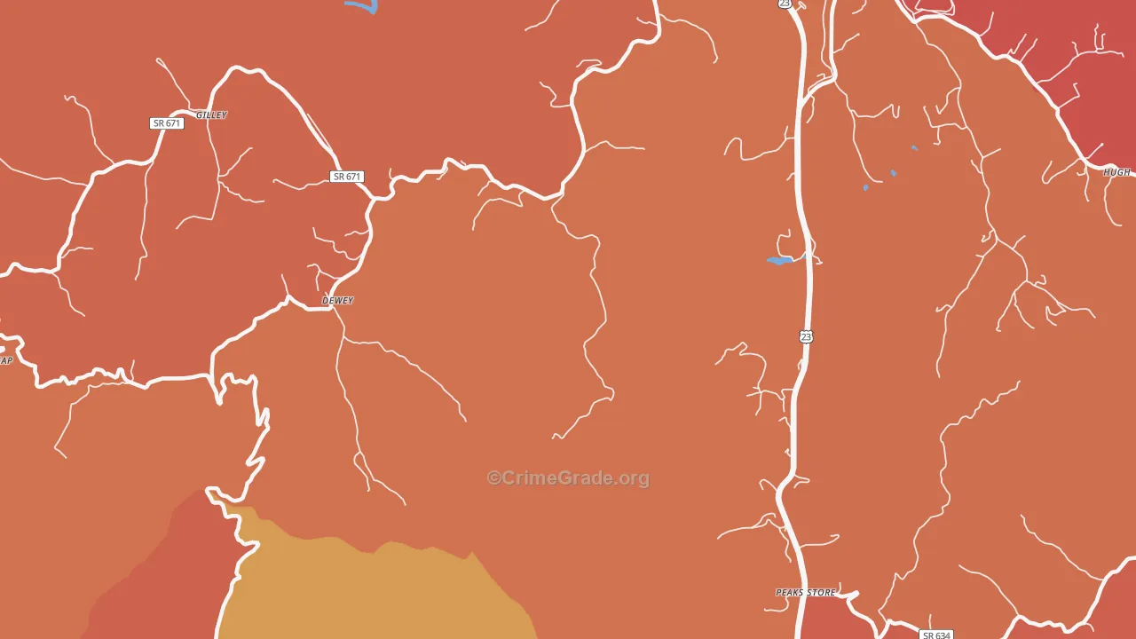 Dewey, VA Map of Burglary Rates