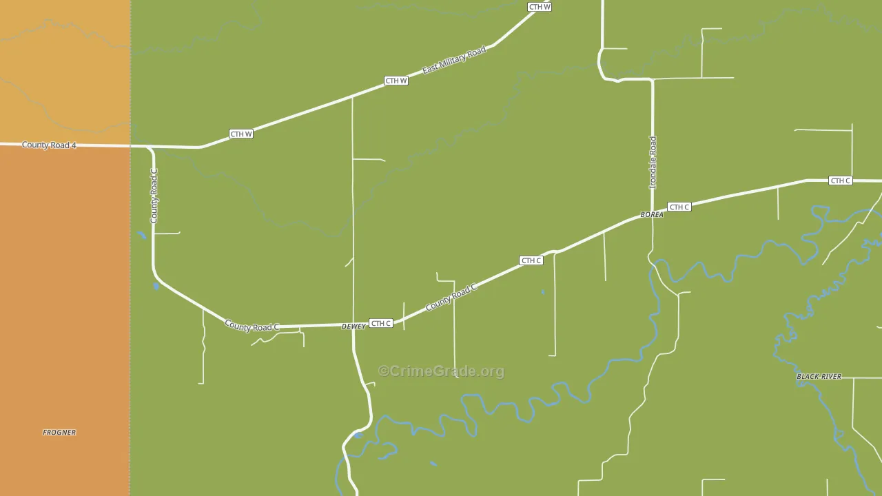 Dewey, WI Map of Burglary Rates