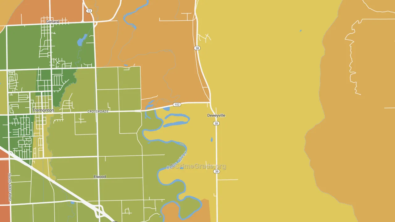 Deweyville, UT Map of Burglary Rates