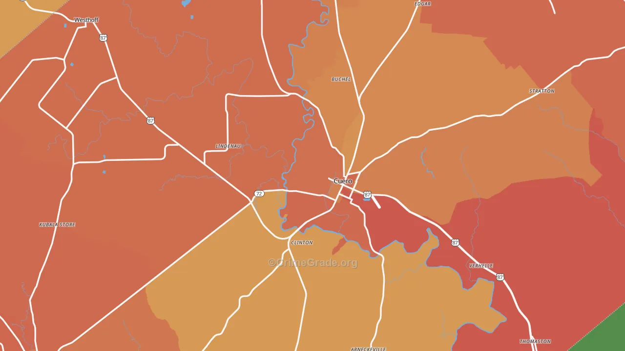 DeWitt County, TX Map of Burglary Rates