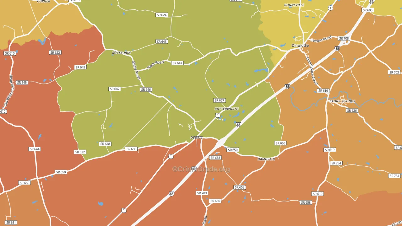 Dewitt, VA Map of Burglary Rates
