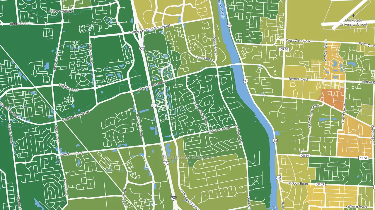 Dexter Falls, Columbus, OH Map of Burglary Rates