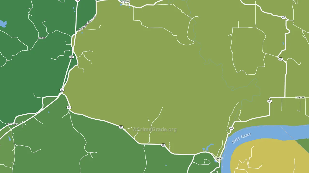 Dexter, IN Map of Burglary Rates