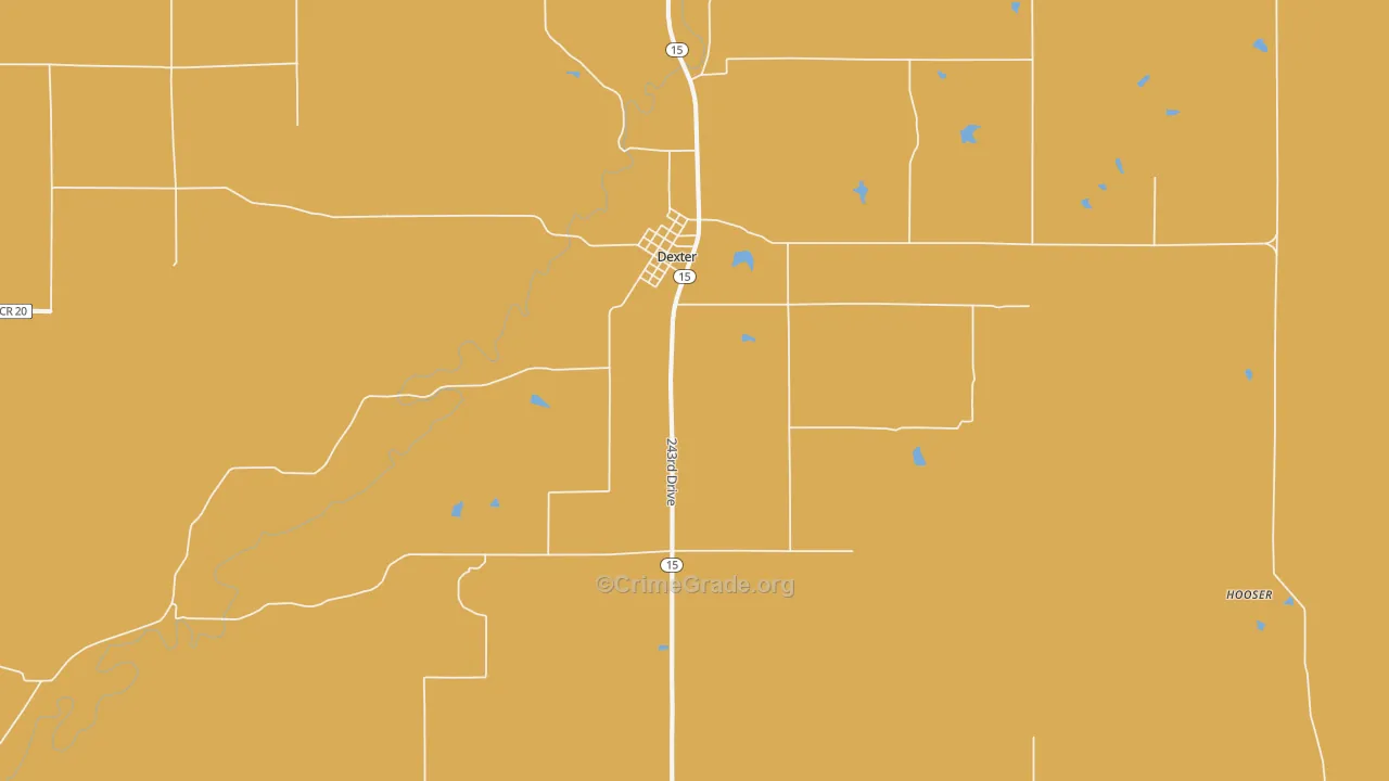 Dexter, KS Map of Burglary Rates